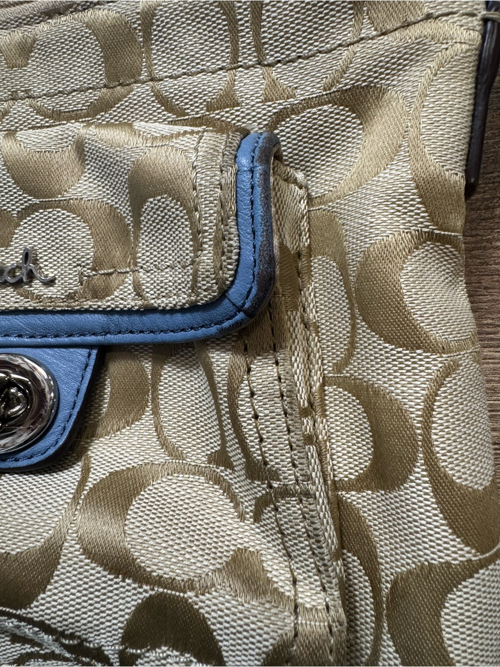 Coach Penelope Signature Crossbody Khaki Blue Canvas Turnlock Pocket - Picture 13 of 14